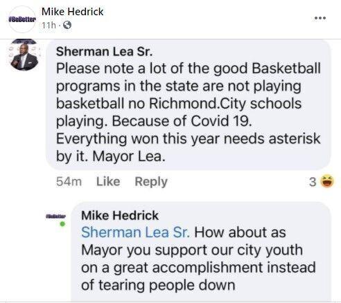 Mayor Sherman Lea's Facebook comment